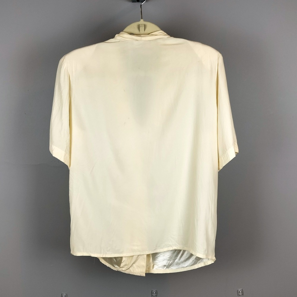 Vintage Silk Draped Shawl Collar Blouse Womens Cream 80s ILGWU Union Made - Picture 4 of 6